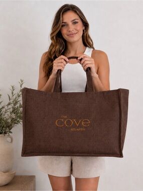 The Cove Atlantis Large Brown Burlap Tote Bag Vacation Resort Beach Bag
